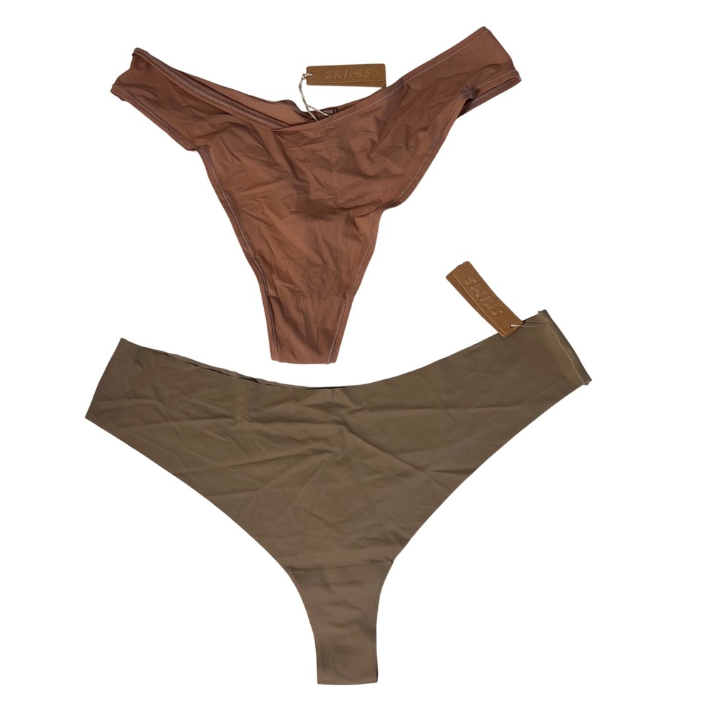 SKIMS Thong Bundle Fits Everybody Desert & Dip‎ Front Sienna NWT 2 Pack Size XL